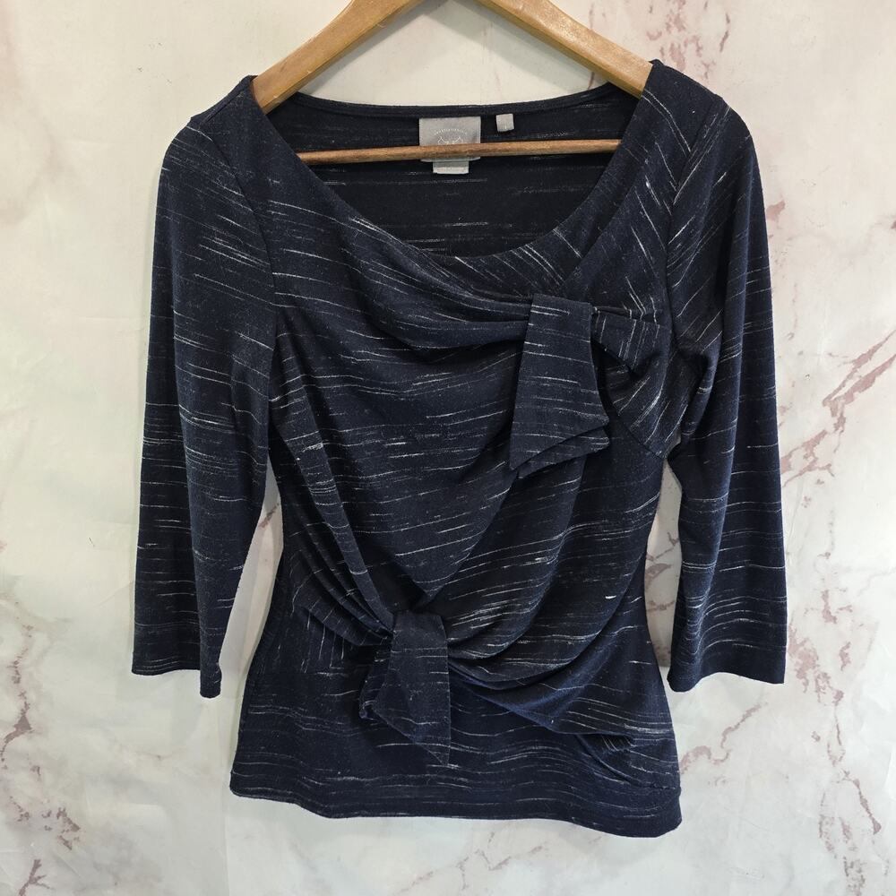 Anthropologie Shirt Womens Small Navy Blue Spacedye Bow Vanessa Virginia